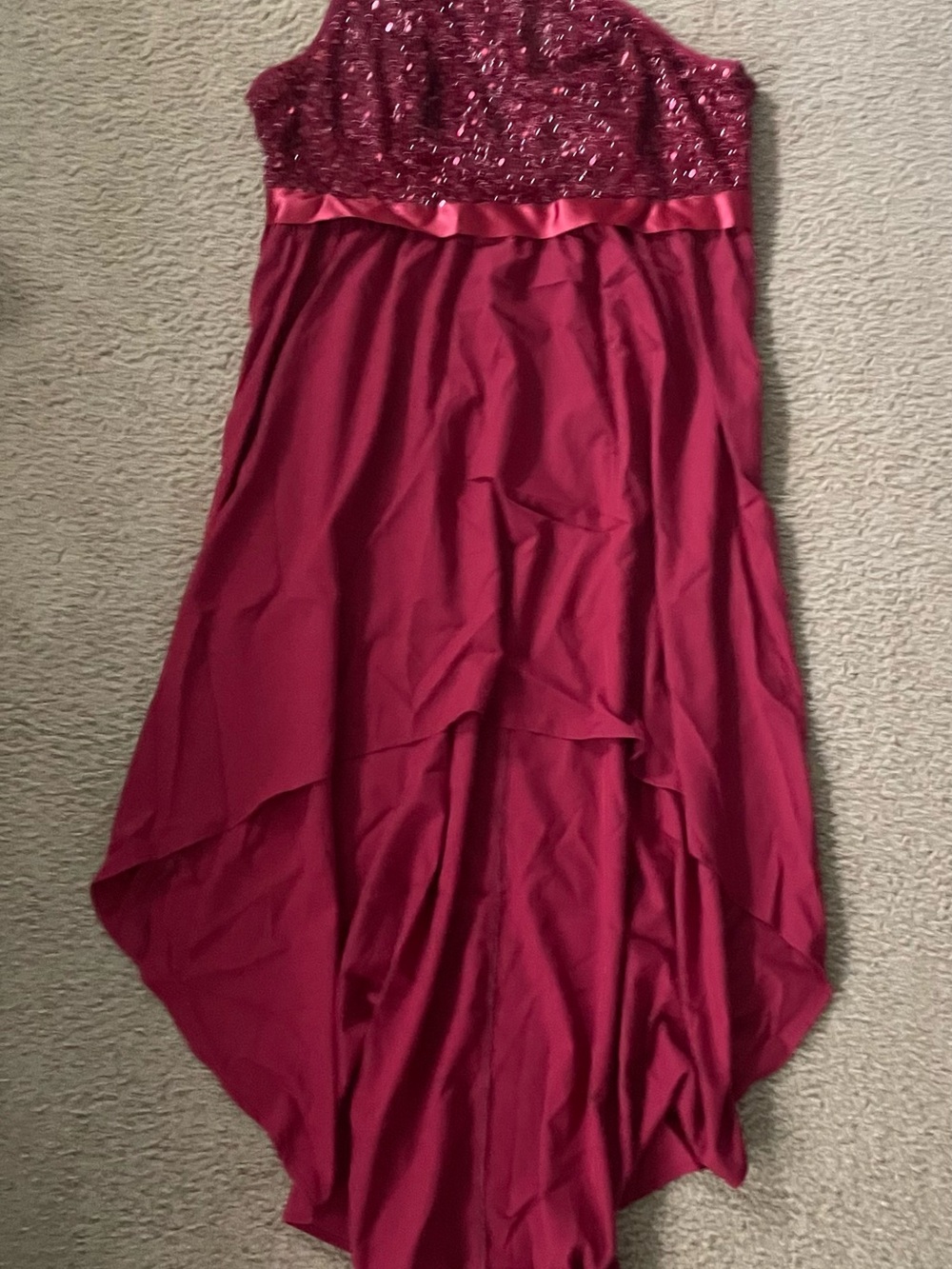 SHEIN One-Shoulder Raspberry Sequin High-Low Dress